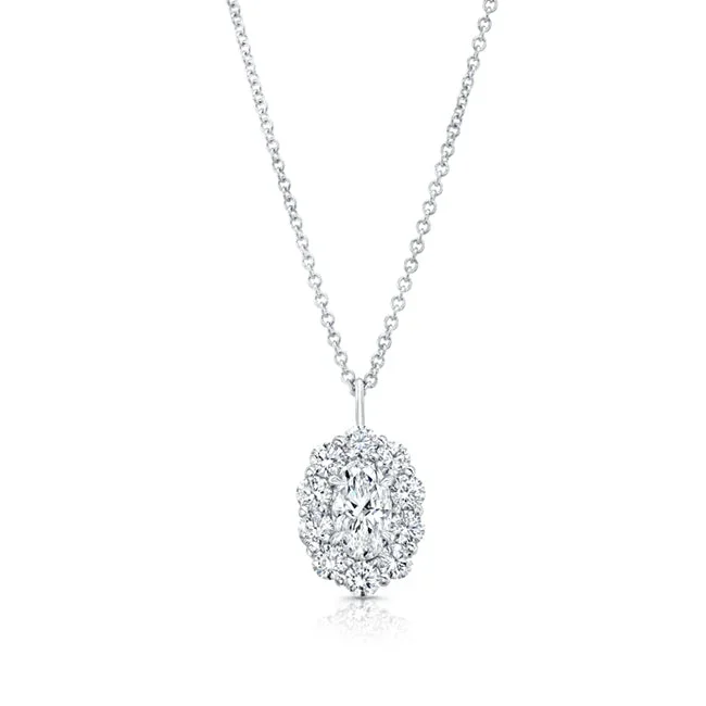 18K White Gold 1.00 Carat Diamond Cluster Pendant on Adjustable Chain