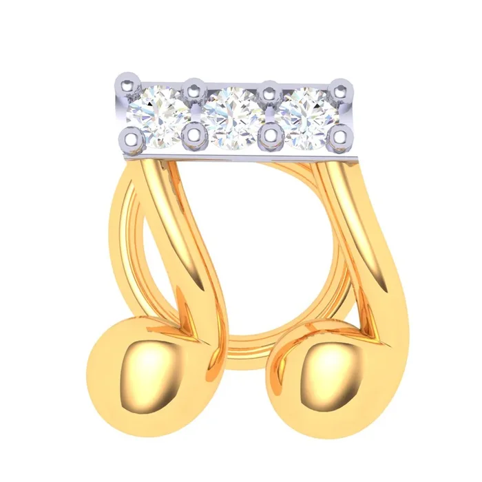 18KT Musical Note Gold Nosepin With Three Stones From P.c Chandra Jewellers