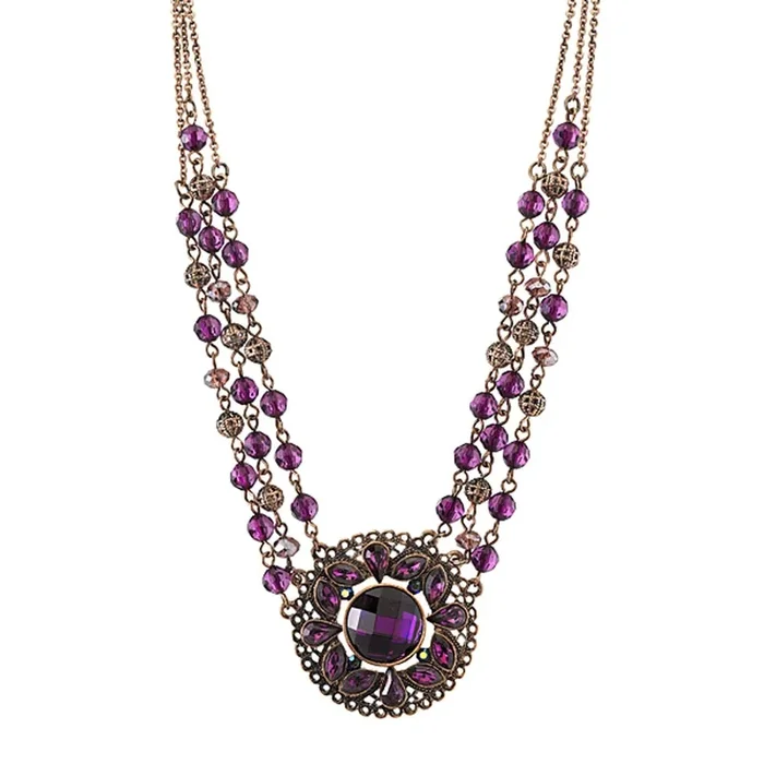 1928 Jewelry Amethyst Purple Bloom Statement Necklace 16″ + 3″ Extension