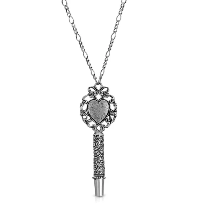 1928 Jewelry Antiqued Heart Whistle Pendant Necklace 30″