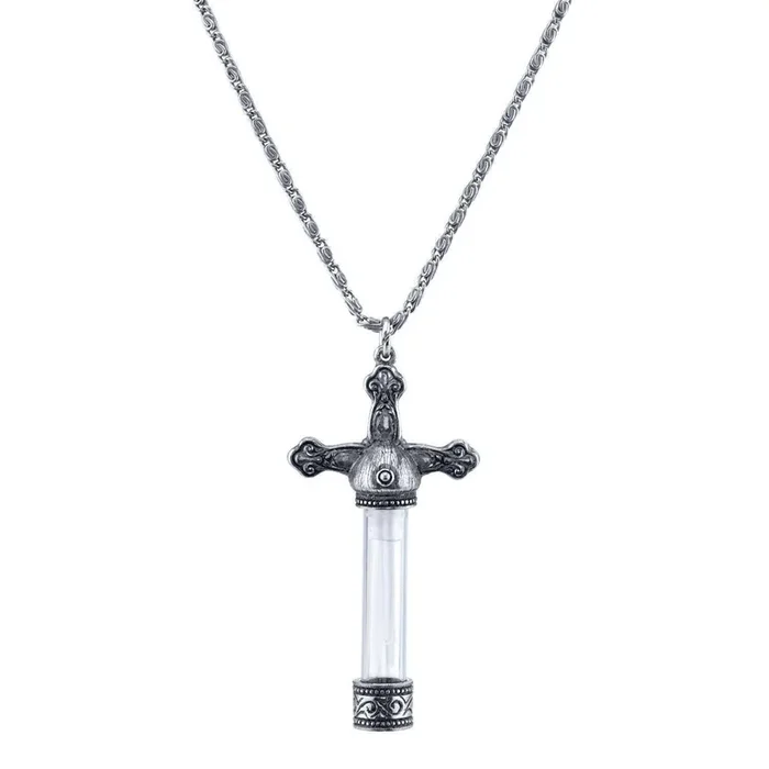 1928 Jewelry Antiqued Vintage Style Cross Glass Vial Necklace 30″