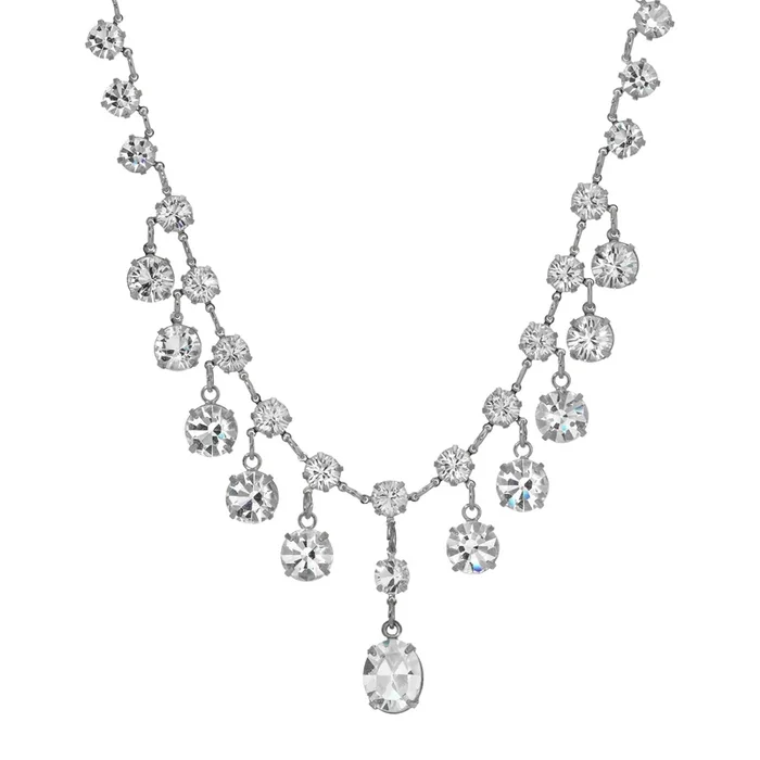 1928 Jewelry Austrian Crystal Cascading Teardrop Vintage Statement Necklace 15″ + 3″ Extension