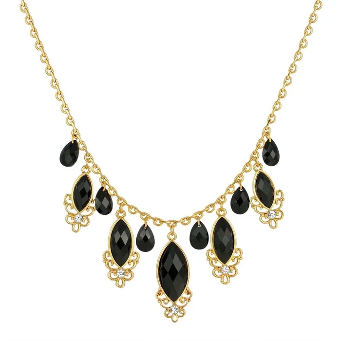 1928 Jewelry Black Teardrop Crystal Necklace 16″ + 3″ Extender