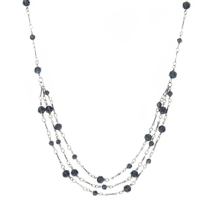 1928 Jewelry Blue Bead 3 Strand Necklace 16″ + 3″ Extender