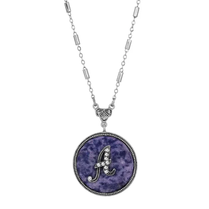 1928 Jewelry Blue Sodalite Gemstone Initial Necklace 18″L