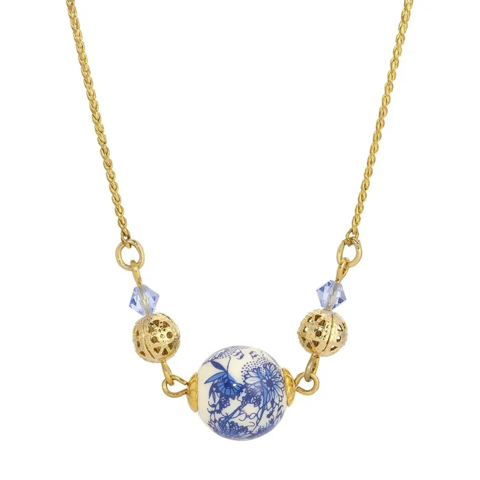 1928 Jewelry Blue Willow Pendant Light Sapphire Crystal Necklace 17″