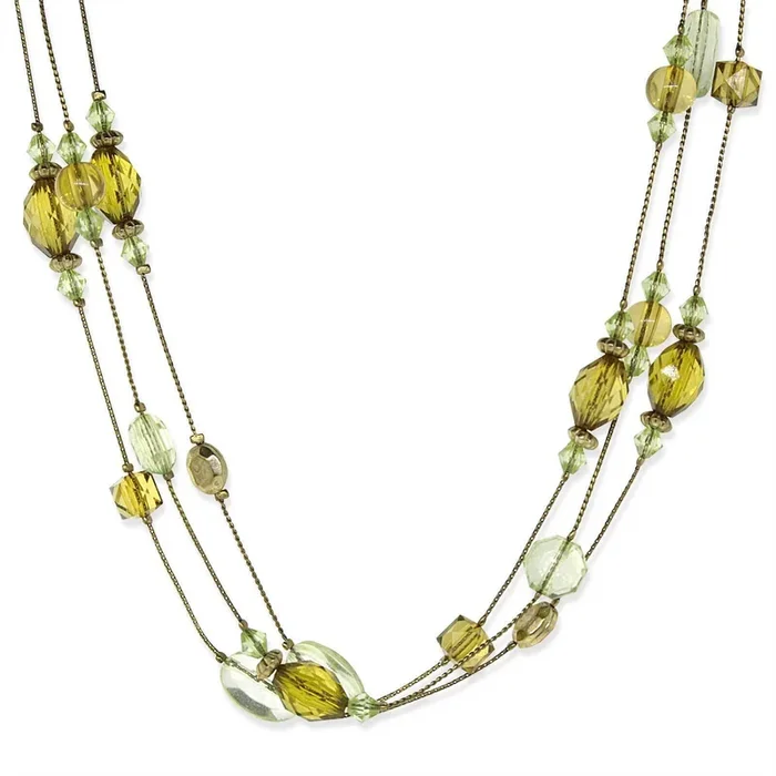1928 Jewelry Brass Olivine Multi-Row Strandage Necklace 16″ + 3″ Extender