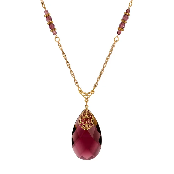 1928 Jewelry Briolette Glass Stone Pendant Necklace 28″
