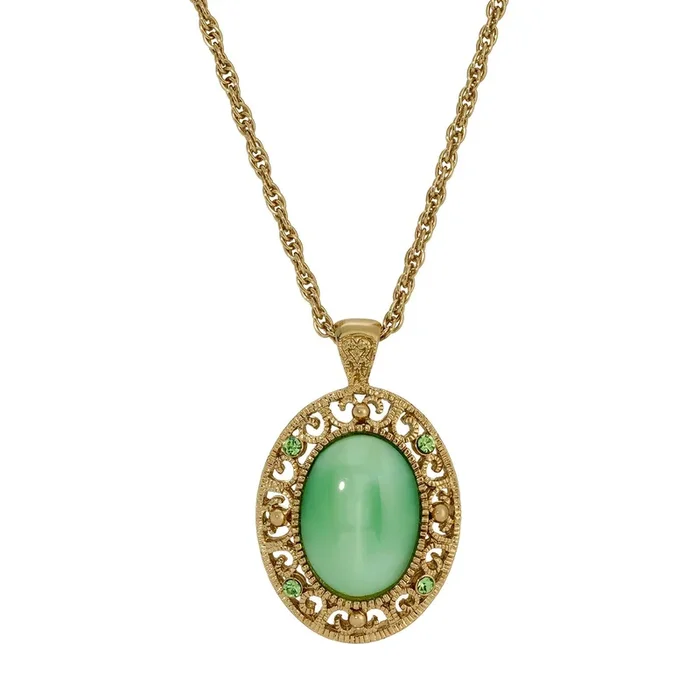 1928 Jewelry Celestial Green Oval Moonstone Peridot Crystal Pendant Necklace 22″