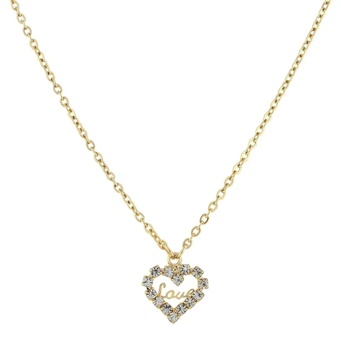 1928 Jewelry Crystal Accented Love Heart Pendant Necklace 16″ + 3″ Extender