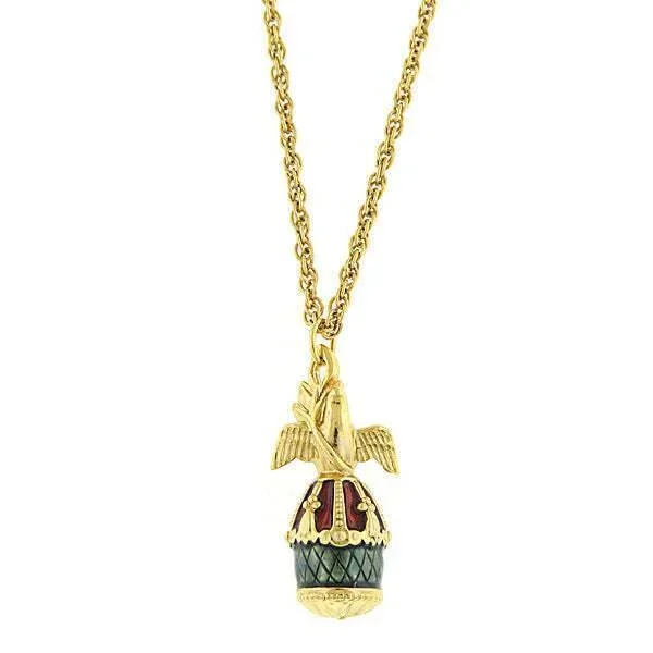 1928 Jewelry Gold Dove Blue & Red Egg Pendant Necklace 24″