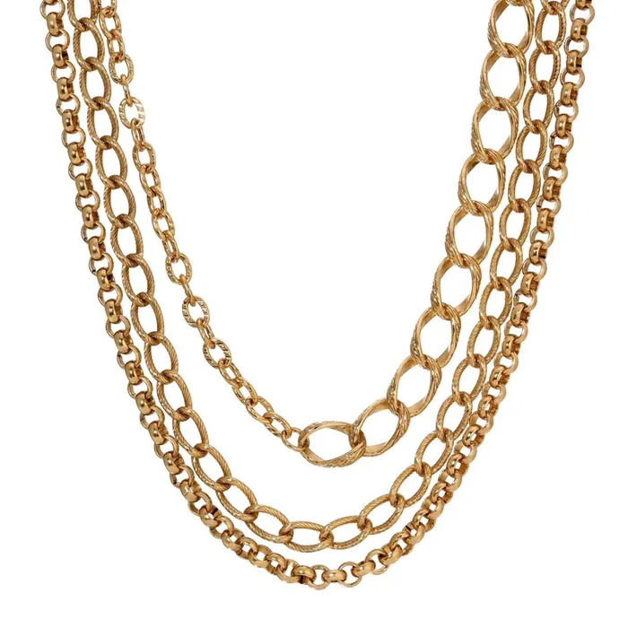 1928 Jewelry Gold Polished & Textured Multi Layered Chain Necklace 32″