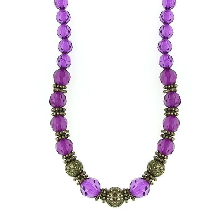 1928 Jewelry Graduated Purple Beaded Necklace 16″ + 3″ Extension