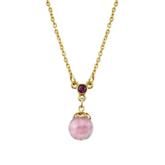 1928 Jewelry Light Amethyst Quartz Glass Round Bead Crystal Accent Drop Pendant Necklace 16″ + 3″ Extender