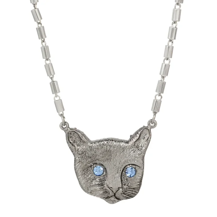 1928 Jewelry Meow Meow Blue Crystal Eyes Pendant Necklace 17″