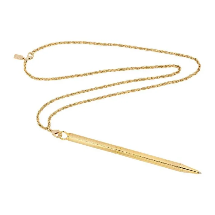 1928 Jewelry Mid Century Style Gold Ball Point Pen Necklace 28″