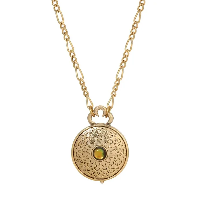 1928 Jewelry Moroccan Inspired Abalone & Peridot Green Crystal Locket Necklace 34″