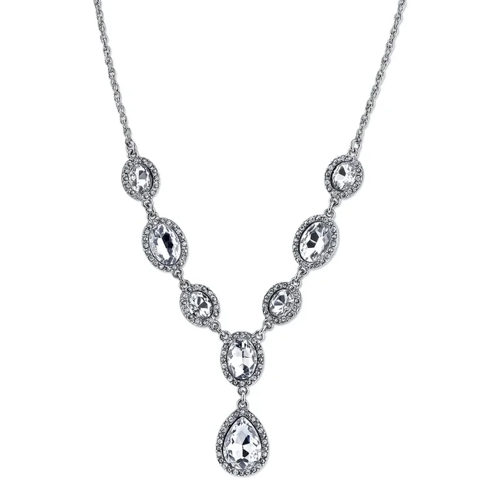 1928 Jewelry Multi Crystal Crystal Teardrop Y-Necklace 16″ + 3″ Extender