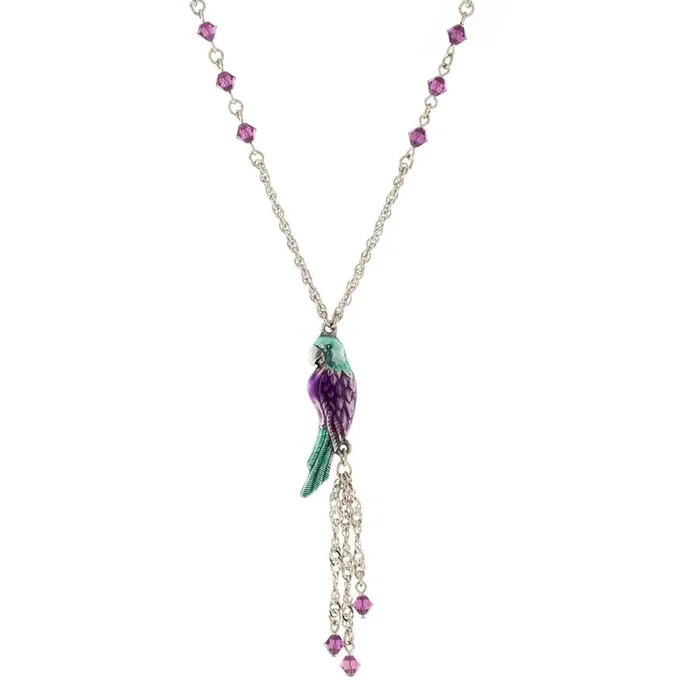 1928 Jewelry Neotropic Exotic Parrot Crystal Tassel Necklace 16″ + 3″ Extender