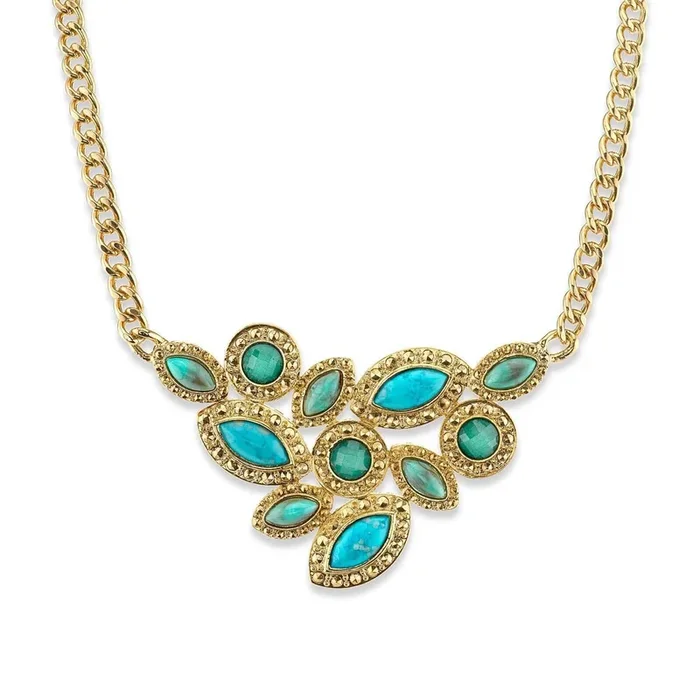 1928 Jewelry Oasis Green & Turquoise Stone Cluster Front Necklace 16″ + 3″ Extender