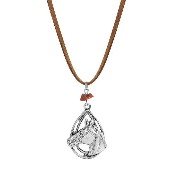 1928 Jewelry Red Jasper Chip Horse Head Pendant Necklace 16″ + 3″ Extender
