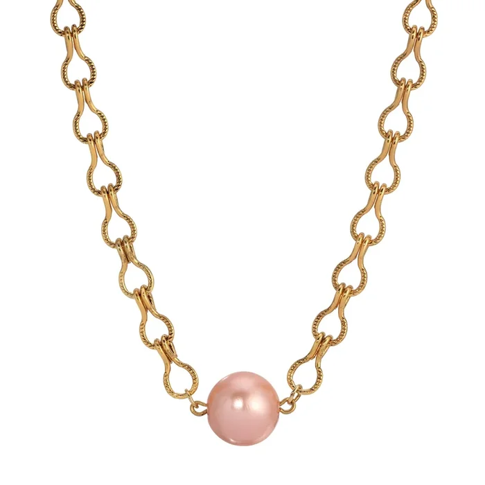 1928 Jewelry Rosabella Round Raspberry Faux Pearl Ladder Chain Necklace 16″