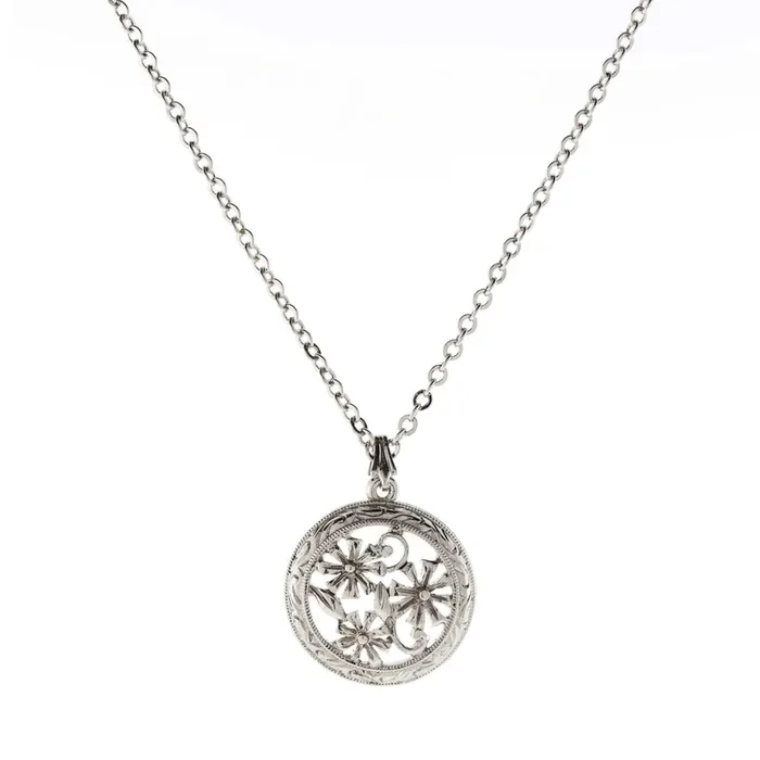 1928 Jewelry Round Floral Pendant Necklace 16″ + 3″ Extender