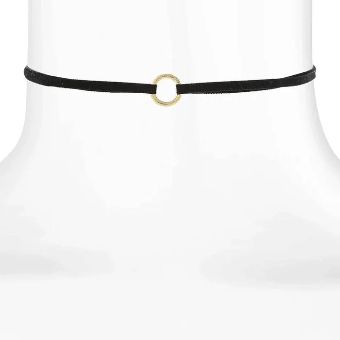 1928 Jewelry Round Ring Slim Black Suede Choker Necklace 12″ + 5″ Extender