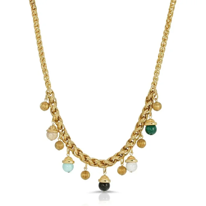 1928 Jewelry Semi Precious Multi Gemstone Drops Necklace 18″