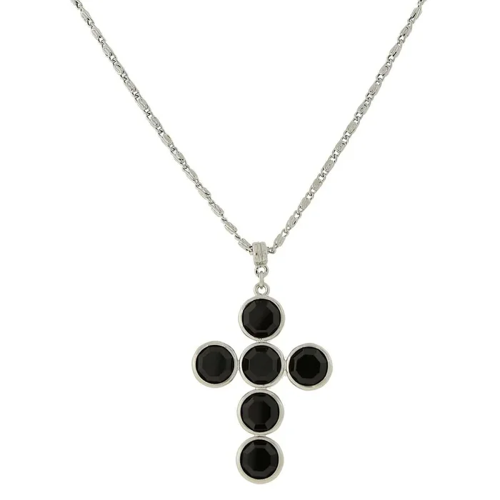 1928 Jewelry Silver Tone Austrian Crystal Cross Pendant Necklace 20″