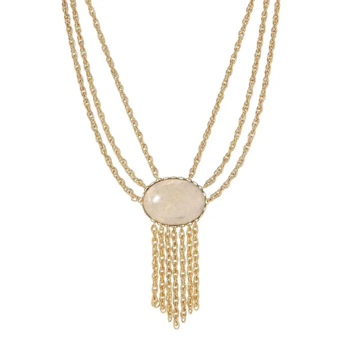 1928 Jewelry Triple Chain Riverstone Gemstone Tassel Necklace 15″ + 3″ Extension
