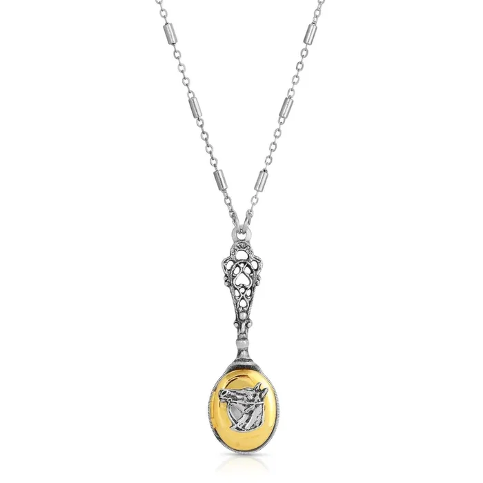 1928 Jewelry Two Tone Horse Head Locket Necklace 28″