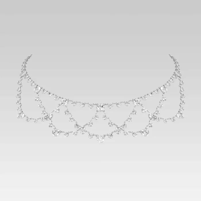 1928 Jewelry Vintage Austrian Crystal Round Draped Bib Drop Necklace 16″