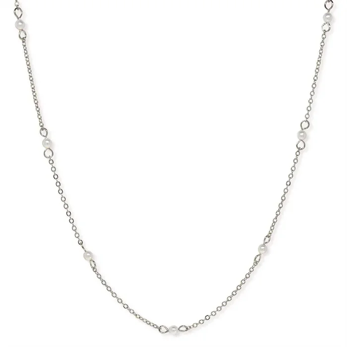 1928 Jewelry White Faux Pearl Cable Chain Necklace 16″