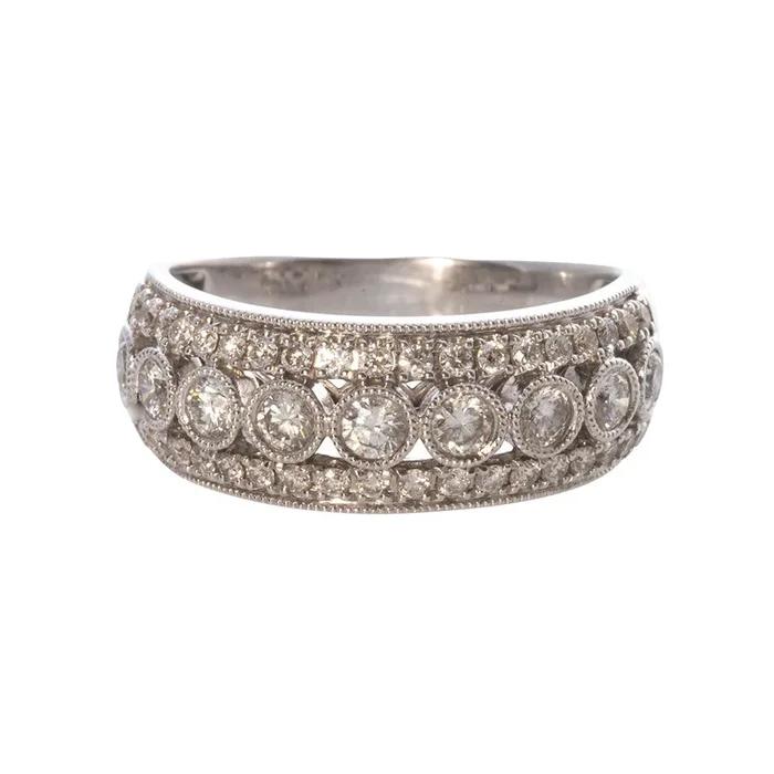 1ctw Diamond Milgrain 14K White Gold Anniversary Ring