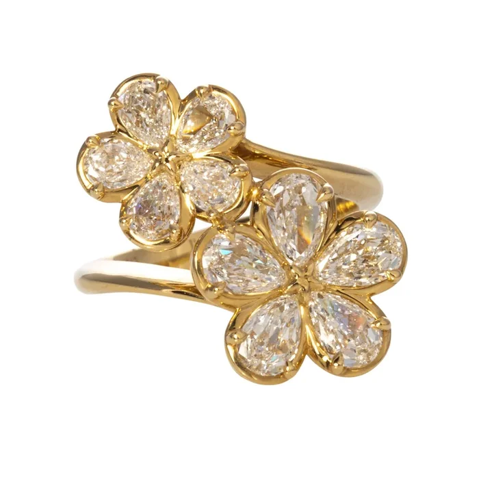 2.15ctw L’Amour Crisscut Pear Diamond Flower Bypass Ring