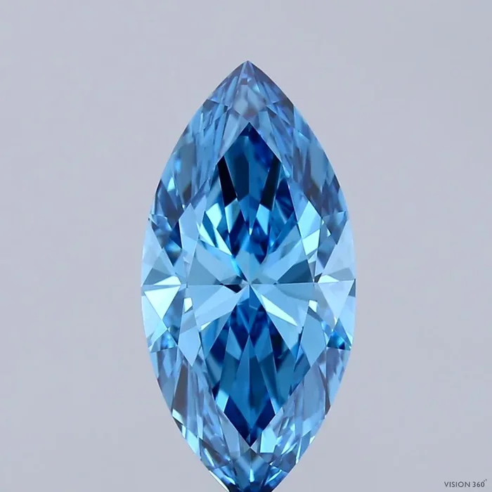 2.31 Carat Marquise Shaped, Ideal Cut, FANCY VIVID BLUE Color, VVS2 Clarity, IGI Certified Lab Grown Diamond