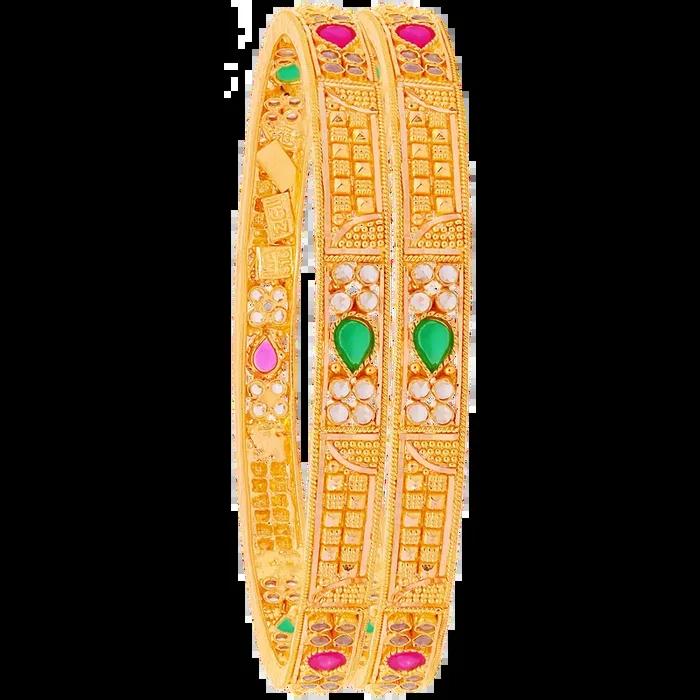 2.5 Size 2pcs Bangle With Gemstones in 22K Gold