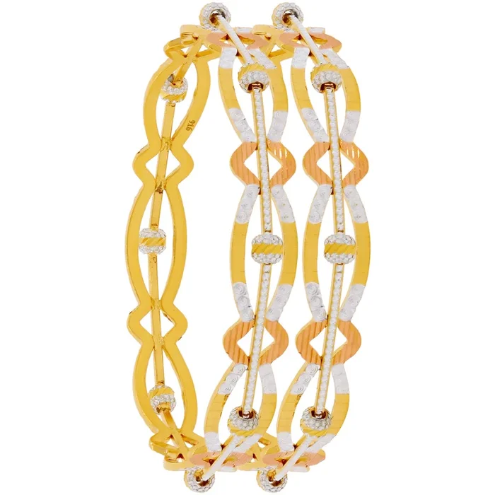 2.5 Size Three tone Set of 2Pcs Bangles in 22K Gold