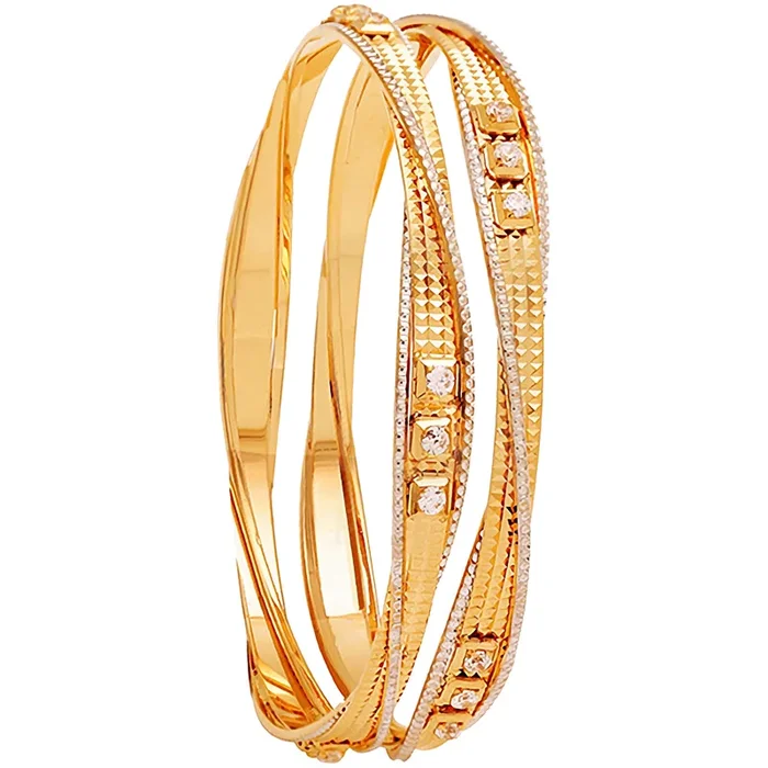 2.5 Size Two tone 2pcs Bangle With CZ in 22K Gold