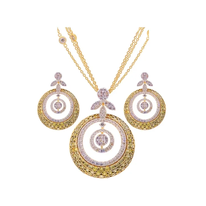 2.52Ct VS-HI Diamond Pendant Set With Gemstones in 18K Gold