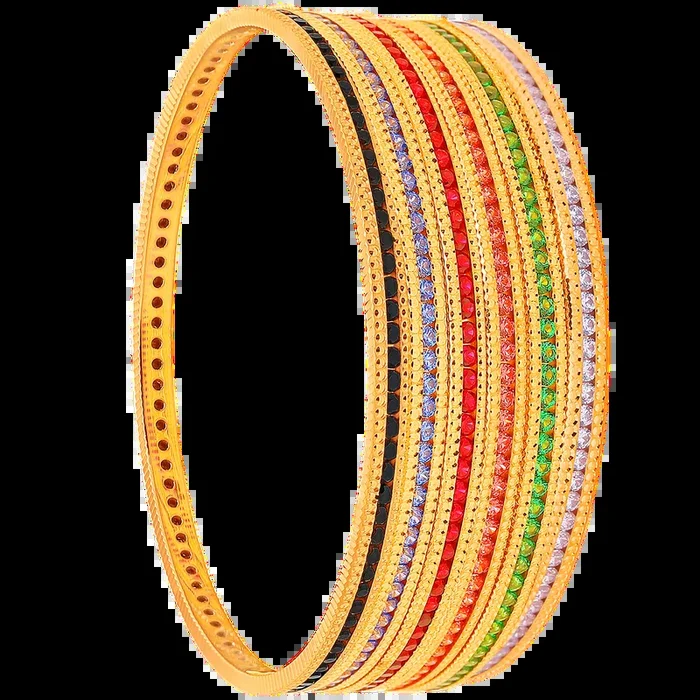 2.6 Size Set of 6pcs Bangles With Gemstones in 22K Gold