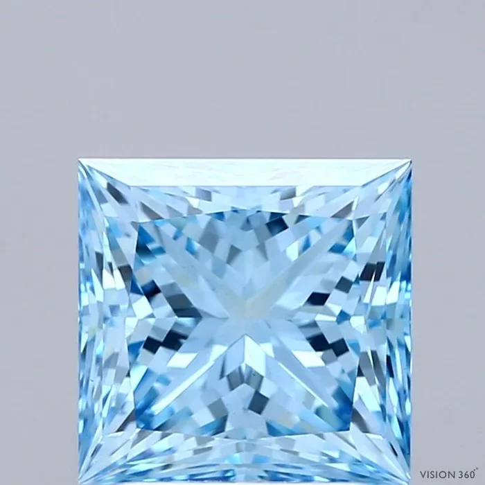 2.69 Carat Princess Shaped, Ideal Cut, FANCY VIVID BLUE Color, VS1 Clarity, IGI Certified Lab Grown Diamond