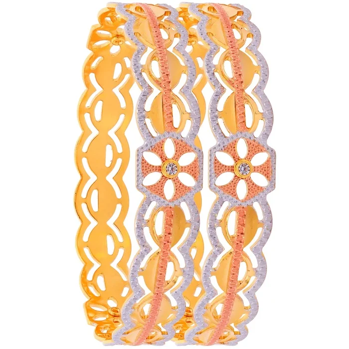 2.7 Size Three tone Set Of 2Pcs Bangles With CZ in 22K Gold