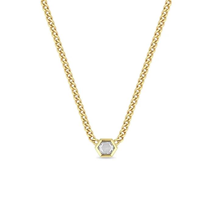 2.71 ctw Rose Cut Hexagon Diamond on Medium Curb Chain Necklace – SALE