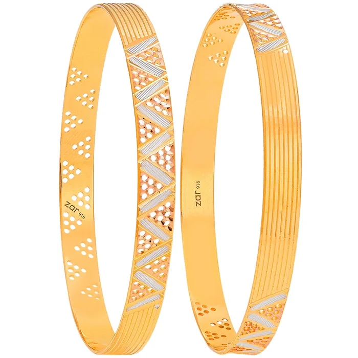 2.8 Size Three tone 2Pcs Bangle in 22K Gold