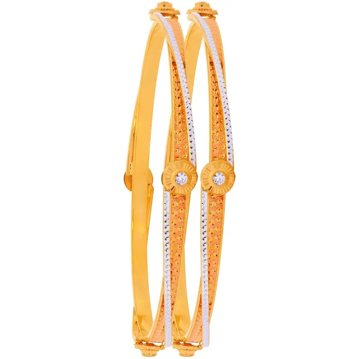 2.8 Size Three tone 2pcs Bangle With CZ in 22K Gold
