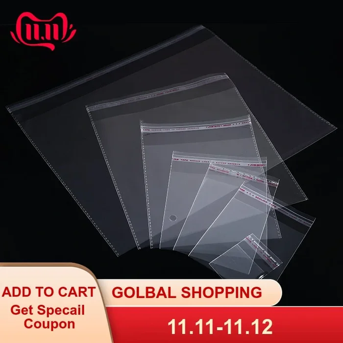 200pcs 4 Sizes Transparent Self Adhesive Sealed Opp Plastic Pouch Sachet Gift Bag For Jewelry Wedding Party Beads Packing Supply