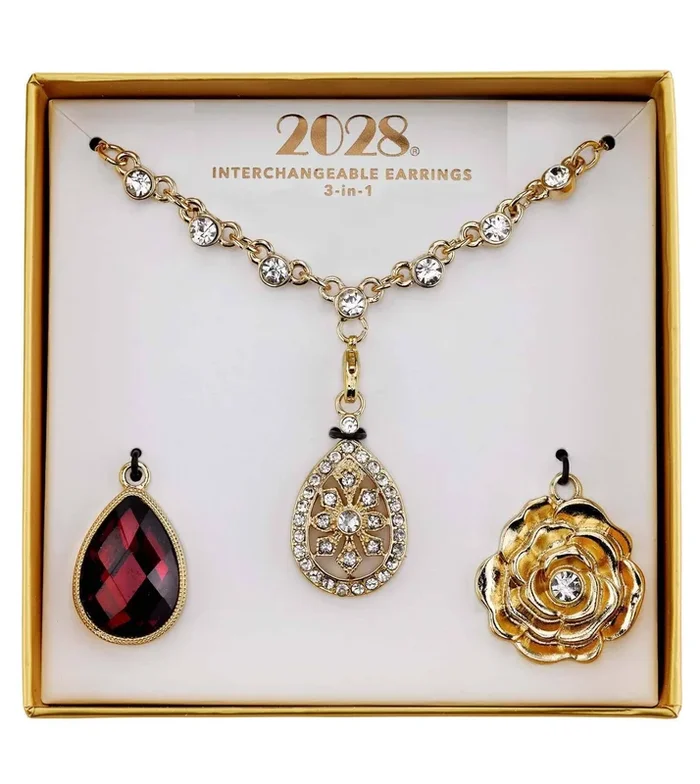 2028 Jewelry 3-In-1 Clear Crystal & Red Teardrop Interchangeable Necklace Set 16″ + 3″ Extender