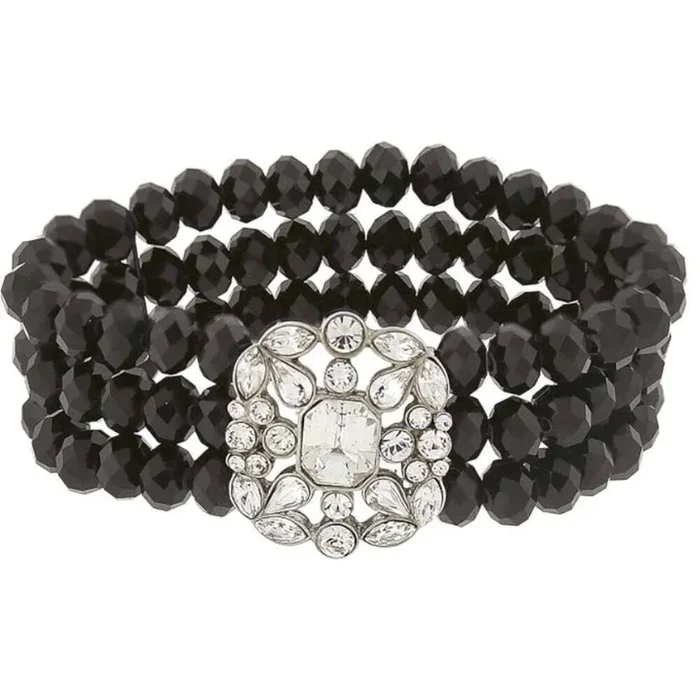 2028 Jewelry Crystal Symphony Black Glass Beaded Stretch Bracelet